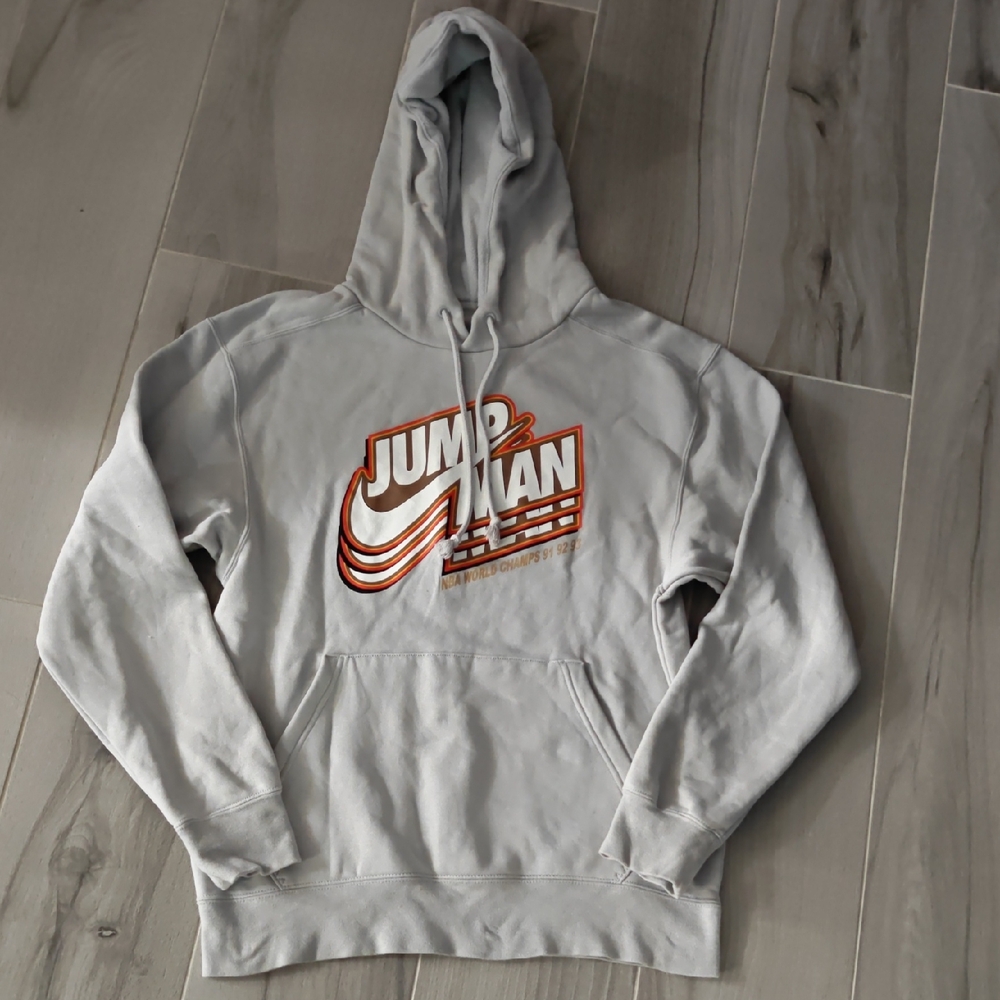Jordan Light Gray Hoodie with Orange Graphic